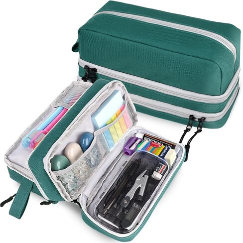 Genteen Large Capacity Pencil Case,Multifunction Pencil Pouch,Pencil Bags with Zipper 3 Compartments Pencil case organizer for or School Teen Girl Boy Men Women（Black） in Saudi Arabia