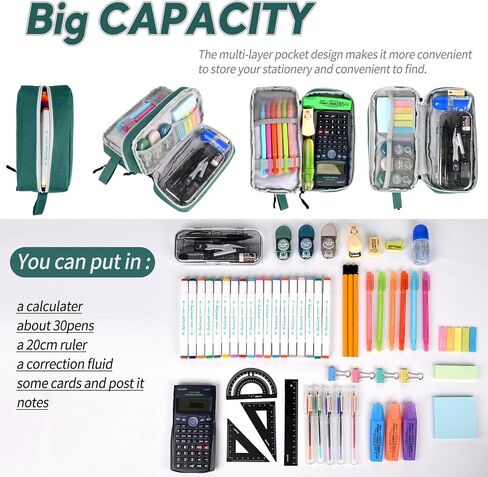Genteen Large Capacity Pencil Case,Multifunction Pencil Pouch,Pencil Bags with Zipper 3 Compartments Pencil case organizer for or School Teen Girl Boy Men Women（Black） in Saudi Arabia