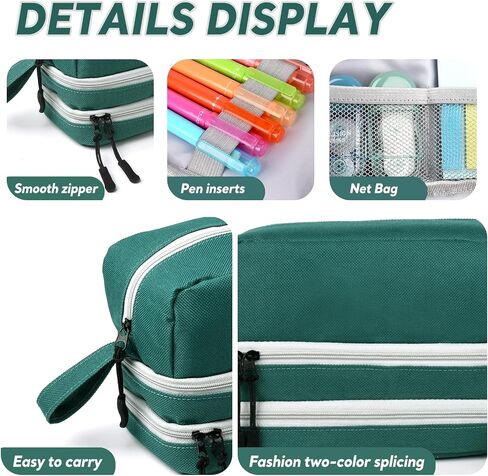 Genteen Large Capacity Pencil Case,Multifunction Pencil Pouch,Pencil Bags with Zipper 3 Compartments Pencil case organizer for or School Teen Girl Boy Men Women（Black） in Saudi Arabia