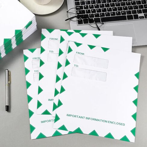 100 PCS مظاريف نافذة مزدوجة 9.5 × 11.5 بوصة منظم الضرائب المظلفات البريدية ضريبة الدخل إقرار الأمن الأمنية الأمنية اللاصقة للوثائق القانونية للمكتب البريدي ، الأخضر in Kuwait