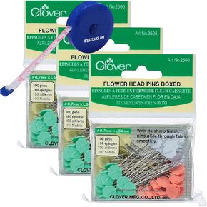 Flat Head Pins, 1.28 Oz, (300 Pins Total) 3-Pack, Bundle with Fabric Measuring Tape, 54Mm Steel Flat Flower Head Pins for Quilting, Sewing & Crafting (Pack of 3) in Kuwait
