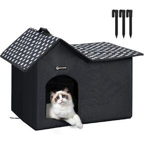 MIU Color Outdoor Cat House, Double Roof Weatherproof Cat House for Outdoor/Indoor Cats, Insulated Wild Cat Shelter with Removable Soft Padding, Easy to Assemble,20" x 13.8" x 16" inch