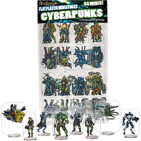 Arcknight Flat Plastic Miniatures: Cyberpunks; 56 Unique Sci-Fi-Themed Minis for Starfinder; Affordable, Skinny Figurines for SF, Shadowrun, and Other Tabletop RPG Games