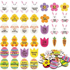 36 Pcs Easter Egg Tokens Wooden Easter Reward Tokens Easter Egg Fillers Easter Basket Stuffers with 36 Different Engraved Sayings for Easter Egg Hunt Prize