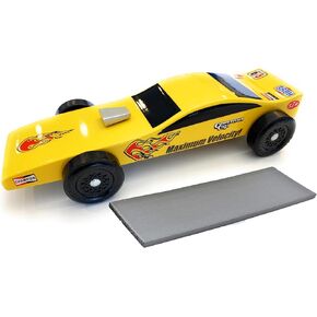 Maximum Velocity Pinewood Car | Includes Shaped Body, Flex Weight & Stock Official Scout Wheels and Axles | Funny Car Derby Car