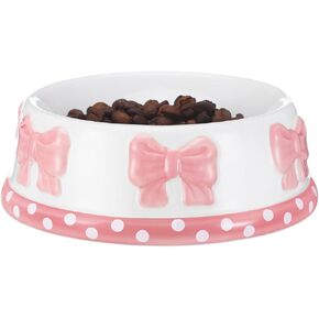 1 Pcs Pink Bow Ceramic Bowl for Dog and Cat, Cute Bowtie Pet Bowl for Food Water Macaron Pink Puppy Dish, Pets Feeding Bowls Suitable for Small, Medium Dogs or Cat