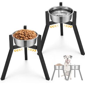 Blulu 2 Pack Adjustable Raised Dog Bowl Stand for Water and Food, Large Anti-Slip Metal Dog Food Holder Wide 7-10.6" Heights 13", Bowl Not Included(Black)