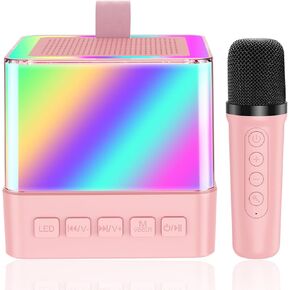 Mini Karaoke Machine with 1 Wireless Mics, Portable Karaoke Microphone for Kids Adults, Bluetooth Singing Speaker with Led Lights, Best Gifts Toys for Girls and Boys, Family Home Party