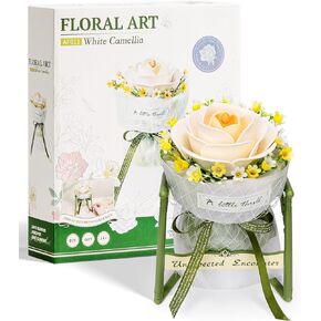 ROBOTIME 3D Puzzle Flower White Camellia AF011 with Stand, Craft Kits for Adults Artificial Flower Kit, Botanical Craft Gifts for Women