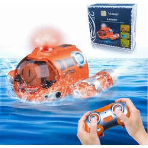 VINTOP Pool Toys Remote Control Boat, 2.4GHZ RC Spray Gasboat Summer Water Toys with Rechargeable Batteries for Kids Age 6-12, Lightable Indoor & Outdoor Toys Birthday Gifts for Boys Girls