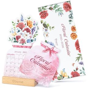 Ospelelf Floral Desk Calendar 2025-2026, Mini Pink Standing Motivational Rose Decorative Calendars, 18 Months, from January 2025 to June 2026, Home Office Decor Desk Accessories