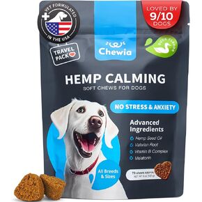Hemp Calming Chews for Dogs Anxiety - Dog Calming Treats with Melatonin, Valerian Root, Chamomile Extract & Vitamin B Complex - Travel Pack - Canine Chews for Vet Visits, Grooming, Travel, Fireworks