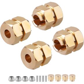Brass Hex Wheel Hubs 7mm Extension Drive Adaptor Set for 1/18 TRX4M TRX4MT Bronco F-150 K10 Defender RC Crawler High Trail Upgrade Parts, 4 Pack
