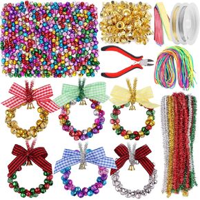 Kalolary Christmas Jingle Bell Wreath Ornaments Craft Kit Christmas Tree Hanging Decorations for Holiday Xmas DIY Bracelets Necklaces Artwork