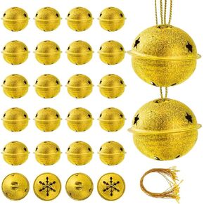 24pcs أجراس عيد الميلاد للحرف اليدوية ، أجراس Jingle مع قطع ندفة الثلج 1.6 بوصة/40 ملم أجراس Jingle Jingle لأشجار عيد الميلاد وزينة المنزل العطلة (الذهب)