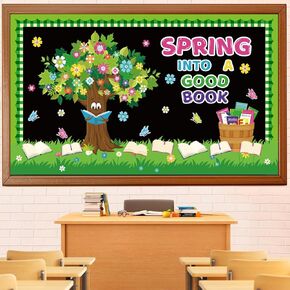 Spring Reading Bulletin Board Set Tree Bulletin Board Classroom Decoration Flowers Tree Book Cutouts March April Library Home Window Wall Party Decor for Teacher(Spring Into A Good Book)