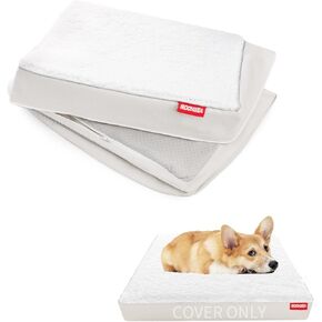 Moonsea Dog Bed Cover with Zipper, 35" L x 22" W x 3" H Waterproof Plush Dog Bed Covers, Replacement Washable, Pet Bed Cover with Anti-Slip Bottom, White