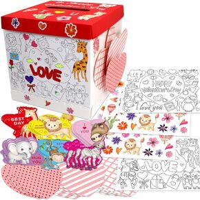 WorldBazaar DIY Valentine’s Day Mailbox Craft Kits for Kids Valentine Box Cards Classroom Exchange Coloring Mailbox Crafts Valentine Game Activities Holiday Party Favors