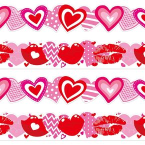 72 Feet Valentine's Day Bulletin Board Borders Sweet Kiss Lip Print Love Heart Border for Classroom Wedding Anniversary Party Decoration