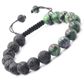 Healing Stone Bracelet for Men, Premium Lava Beads Bracelet Energy Lava Rock Unakite Stone Jewelry for Men, Handmade Double Protection Crystal Bracelet Energy Balancing Gifts for Dad