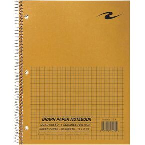 ROARING SPRING Wirebound Lab Notebook, 4x4 Grid Ruled, 11" x 8.5", 50 Sheets of 20 lb. White Paper, Brown Kraft Cover