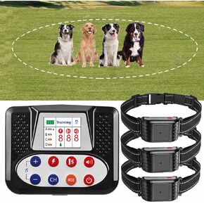 2in1 Wireless Dog Fence - Electric Dog Fence with Remote Shock Training Collar, Adjustable Warning Strength & Range Sizes, Rechargeable Pet Boundary Containment System for 1/2/3/4 Dogs,for3dogs