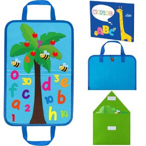 WATINC Letter Number Felt Story Board - Letter Coconut Tree and Numbers Apple Tree Learning Portable Flannel Felt Board Gift, Early Education Storytelling Travel Play Kit for Classroom Kids Toddlers