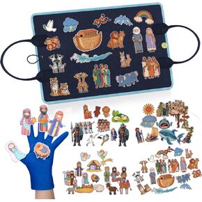 6 Pack Felt Board Bible Stories Set for Toddlers Flannel Board Stories Include The Nativity of Jesus, Noah's Ark, Jonah and The Whale, David and Goliath and Felt Gloves Bible Toys for Preschool Kids