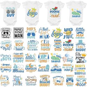 36 Sheets Baby Shower Games Iron on Transfers for T-Shirts, Cute Baby Boy DTF Transfers Ready to Press Heat Transfers Vinyl, Iron on Patches Decals for Baby Clothes Bibs Bodysuit DIY Crafts