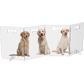 Clear Acrylic Dog Gate, 3 Panel 72" W x 31.5" H, Transparent Freestanding Pet Playpen Indoor, Foldable Pet Fence Barrier for Doorway with Handle/Support Feet