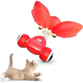 KiTiFISH 【2025 Upgrade】 Interactive Cat Toy, Automatic Fish Toy with Motion Activation, USB Rechargeable, Fast Rolling on Thin Carpet, Fun Exercise Toy for Indoor Cats, Durable Feather Tail and Bell