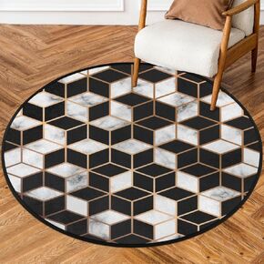 Tavisto 3 Ft White Black Marble Round Desk Chair Mat Non-Slip Soft Desk Floor Mat Washable Floor Mat for Office Living Room Bedrooms Laundry Room Foyer Doorway
