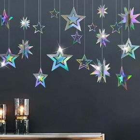 Cheerland Iridescent Party Supplies Holographic Twinkle Little Stars Garlands Banner Backdrop Hanging Stars Euphoria Party Decor for Birthday Ramadan EID Graduation Disco Theme