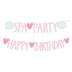 Spa Party Banner & Pink Happy Birthday Banner Set | Pre-Strung Happy Birthday Sign and Spa Party Decorations | Perfect for Sleepovers, Slumber Parties, or Makeup Birthday Parties