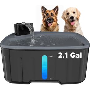 Dog Water Fountain for Large Dogs, 2.1GAL/8L/270oz Large Dog Water Fountain Bowl for Dog Inside,Dog Fountain with Water Level Window and Shortage LED Reminder, Ultra-Quiet Pump,Water Fountain for Dog