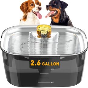 Dog Water Fountain, Dog Water Fountain for Large Dogs Stainless Steel, Large Dog Water Bowl Dispennser 2.6Gal 10L Pet Water Fountain, BPA Free