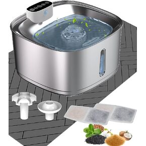 Stainless Steel Cat Water Fountain 3.2L/108oz Kitty Cat Water Fountain Cordless Battery Operated Pet Water Fountain with 2 Filters and 1 Mat