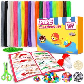 طقم Tiehuoxia 1502pcs الحرف: منظفات أنابيب 20 ألوانًا ، حبات المهر متعددة الألوان ، عيون googly ، بومس ، حبات اللؤلؤ ، مقص ودليل تعليمي
