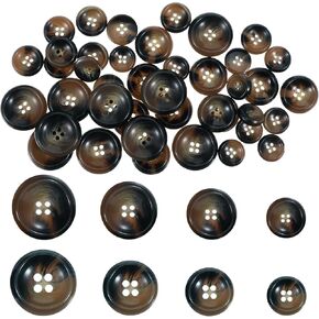 40-Pcs Mixed Resin Sewing Buttons Suits Coats Buttons 4-Hole Craft Round Blazer Buttons Tortoise Shell Buttons for Sewing Crafts Clothes Decorations (Brown 4 Sizes: 15mm, 18mm, 20mm, 25mm)