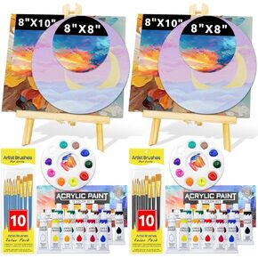 BlissfulBlend 2025 Acrylic Paint Set 52 Packs for Adults & Kids 4 Canvas 2 Easel 2 Pcs 12 Colors Acrylic Paints 2 Pcs 10 Brushes 2 Paint Palette Beginners Artist Art Supplies Set