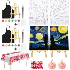 VOCHIC Date Night Idea Painting Kit for Couples Sip and Paint Kit for Adults Couples Pre Drawn Canvas to Paint for Adults Art Set Starry Sky Valentine 2 Pack 8" X 10"