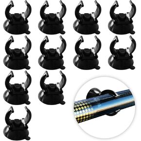 JOR 12 Pack Aquarium Suction Cups with Clips for Aquariums Thermometer, Black Silicone Clamps for Heater Rain Bars, and Oxygen Tubes, 1" Diameter Clip, Holds Standard 1" Heater