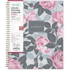 Blue Sky 2025-2026 Weekly and Monthly Academic Year Planner Calendar, July 2025 - June 2026, 5" x 8", Flexible Cover, Wirebound, Laminated Tabs, Roosevelt Pink