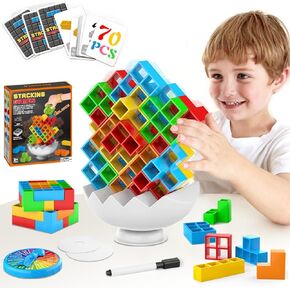 70 Pcs Tetra Tower Balance Stacking Blocks Game, Fun Board Game for 2+ Players, Perfect for Family Gatherings, Parties, Travel, and Team Building for Kids & Adults