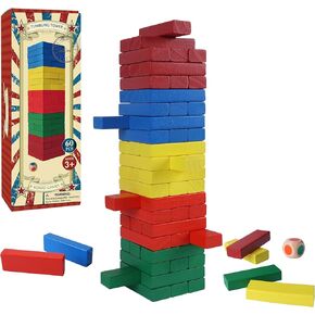 GOTHINK 60PCS Wooden Blocks Stacking Board Games, Classic Tumbling Stacking Blocks Game for Kids and Families, Wood Colorful Balancing Blocks Montessori Toys Gift Set for Kids Boys Girls
