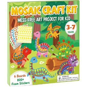 Lonfliness Dinosaur Mosaic Sticker Craft Kit for Kids, Fun Dinosaur Gift for Boys & Girls Ages 4-8, No Mess Creative EVA foam Stickers Art Crafts for Home Birthday Party Preschool Educational Activity