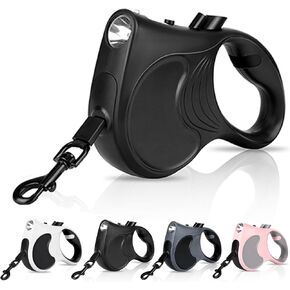 Retractable Dog Leash with Flashlight, 16ft Dog Walking Leash for Dogs up to 77lbs, 360° Tangle-Free Nylonup Leash, Anti-Slip Handle -Black