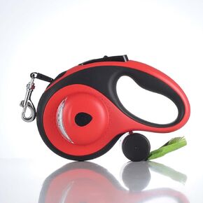 26/19FT Retractable Dogs Leash with Flashlight, Tangle Free Extendable Dog Leash with Poop Bag Holder Dispenser, Durable Portable Pet Walking Leash for Small/Medium/Large Breed（Red,16FT）