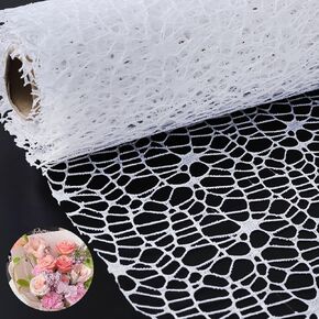 HLTOO Flower Wrapping Net Mesh Paper, Bouquet Floral Packaging Paper, for Wedding, Party, Mother's Day, Birthday, and DIY Craft Florist Supplies, 50 CM x 5 Yards, White