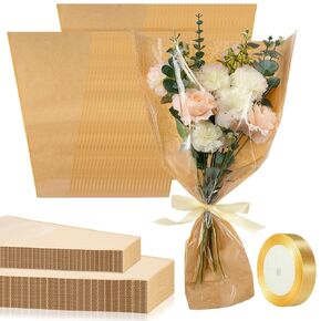100 pcs زهرة باقة التغليف أكياس التغليف 9.8 x17.9 بوصة و 14.2 × 22 بوصة كرافت الورق الأكمام زهرة الأكمام زهرة الأكياس مع شرائط لزفاف باقة